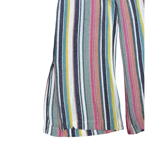 Women’s Flowy Linen Boho Colorful Striped Wide Leg Cropped Festival Pants M - Picture 9 of 13